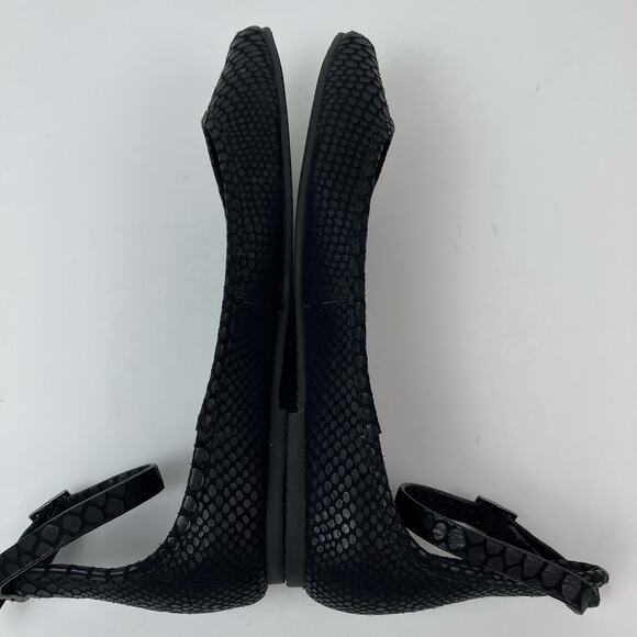 Joie Sz 9 Temple Black Embossed Leather Ankle Wrap Ballet Flats Pointed Toe - Picture 9 of 16